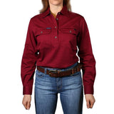 Pentecost River Womens Half Button Work Shirt Burgundy