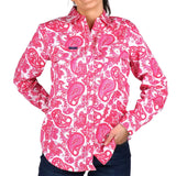 Paisley Womens Full Button Loose Fit Work Shirt Pink Paisley