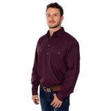 King River Mens Half Button Work Shirt - Aubergine