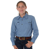 Ord River Half Button Kids Work Shirt Denim Blue