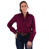 Pentecost River Womens Half Button Work Shirt Wine