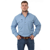 King River Half Button Work Shirt Denim Blue