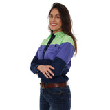 Rocky Womens Spliced Work Shirt Pistachio/Purple/Navy