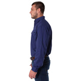 King River Half Button Work Shirt Steele Blue
