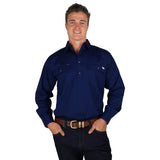 King River Half Button Work Shirt Navy