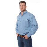 King River Half Button Work Shirt Denim Blue
