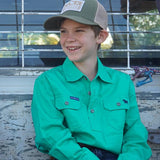 Ord River Half Button Kids Work Shirt Green