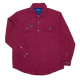 Ord River Half Button Kids Work Shirt Burgundy