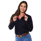 Pentecost River Womens Half Button Work Shirt - Dark Navy