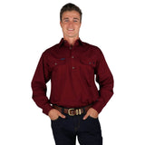 King River Half button Work Shirt Burgundy