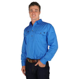 Boss Mens Half Button Work Shirt Blue