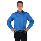 King River Half Button Work Shirt Blue