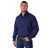 King River Half Button Work Shirt Steele Blue