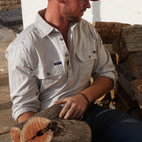 King River Half Button Work Shirt Beige