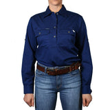 Pentecost River Womens Half Button Work Shirt Navy