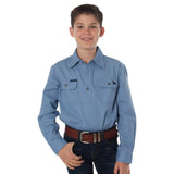 Ord River Half Button Kids Work Shirt Denim Blue