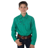 Ord River Half Button Kids Work Shirt Green