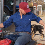 King River Half Button Work Shirt Navy