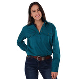 Pentecost River Womens Half Button Work Shirt Teal
