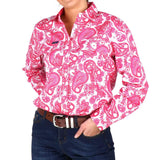 Paisley Womens Full Button Loose Fit Work Shirt Pink Paisley