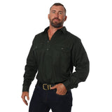 King River Mens Half Button Work Shirt Cargo Khaki