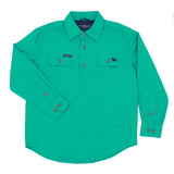 Ord River Half Button Kids Work Shirt Green
