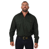 King River Mens Half Button Work Shirt Cargo Khaki