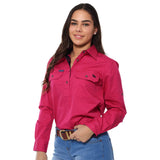 Pentecost River Womens Half Button Work Shirt - Magenta