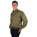 King River Half Button Work Shirt Khaki