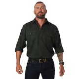 King River Mens Half Button Work Shirt Cargo Khaki