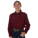 Ord River Half Button Kids Work Shirt Burgundy