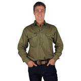 King River Half Button Work Shirt Khaki