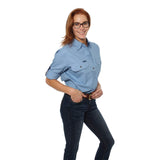 Pentecost River Womens Half Button Work Shirt Denim Blue