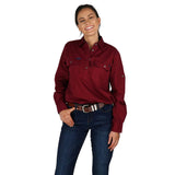 Pentecost River Womens Half Button Work Shirt Burgundy