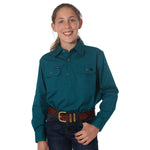 Ord River Half Button Kids Work Shirt Teal