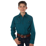 Ord River Half Button Kids Work Shirt Teal