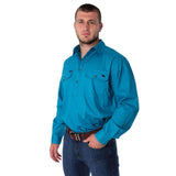 King River Half Button Work Shirt Turquoise