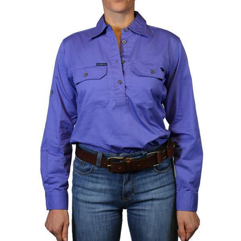 Pentecost River Womens Half Button Work Shirt Purple