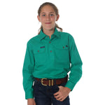 Ord River Half Button Kids Work Shirt Green