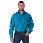 King River Half Button Work Shirt Turquoise
